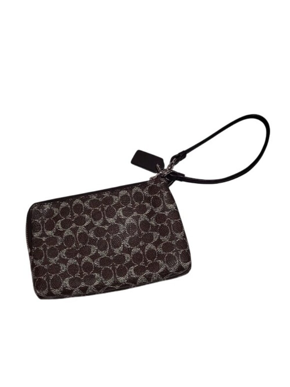 Coach Signature Wristlet Mini Bag Clutch Wallet Brown White Silver Women's OS - Picture 4 of 11